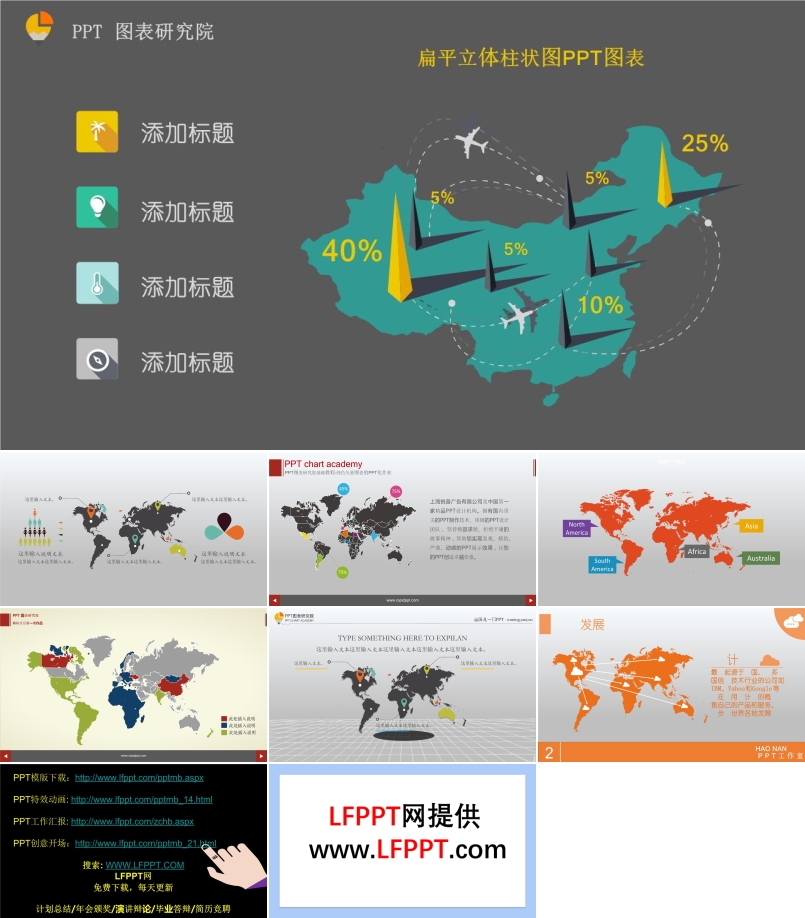 市场产品份额分布地图ppt图表模板