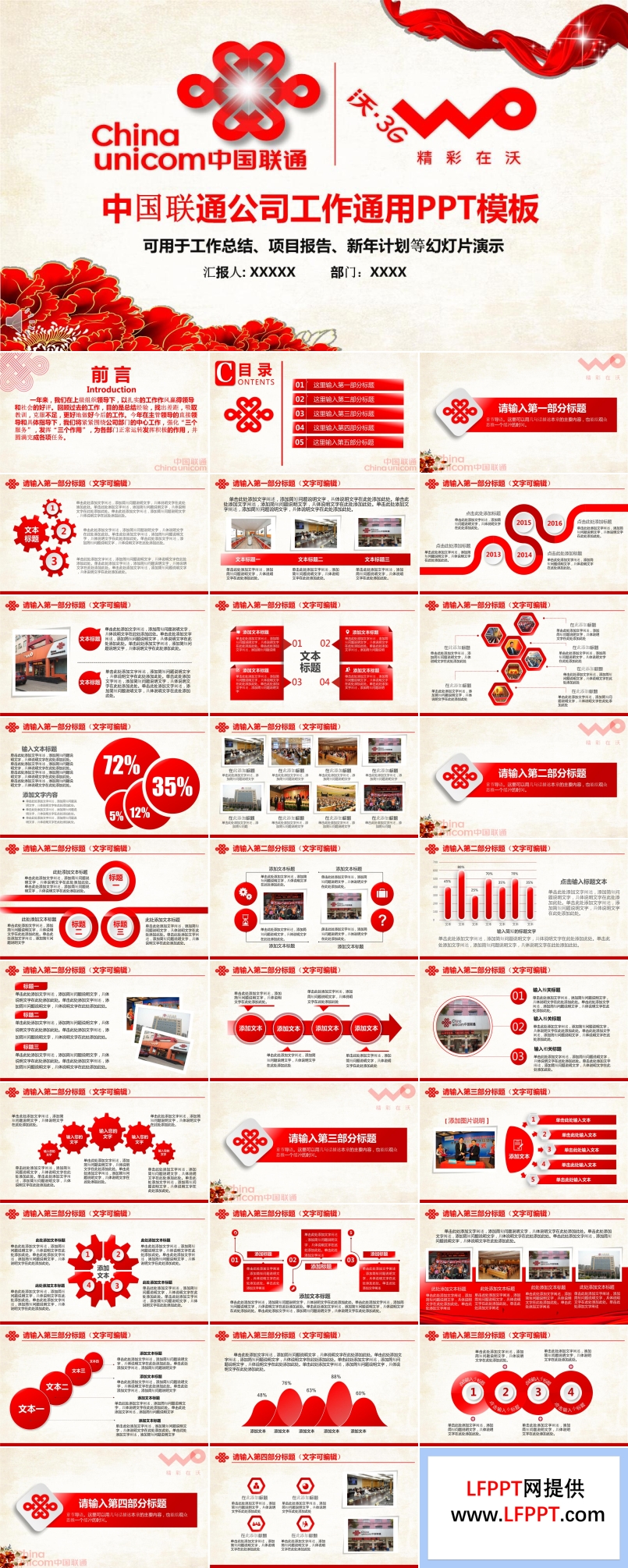 手机运营商联通分公司工作通用PPT模板