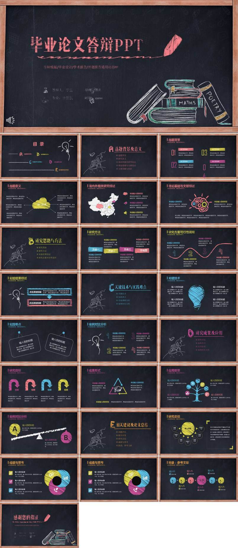 黑板彩色粉笔风格毕业论文答辩PPT