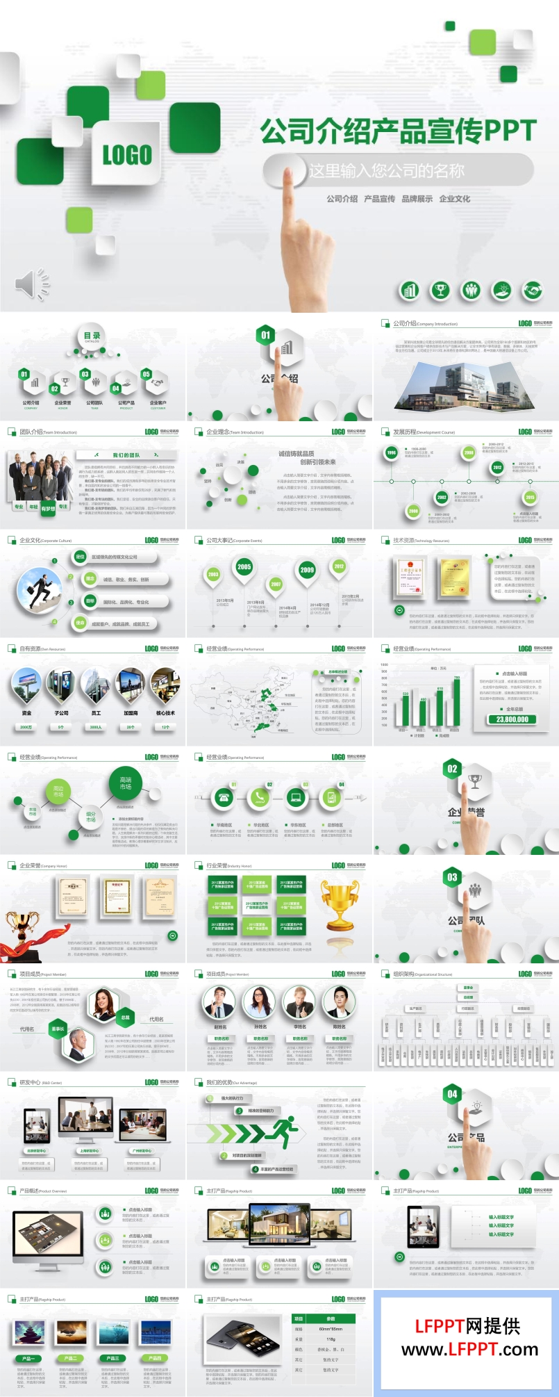 手势绿色微粒体公司企业团队介绍产品宣传PPT模板