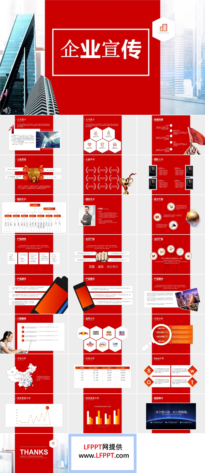 红色高楼风格公司企业团队宣传推广PPT模板