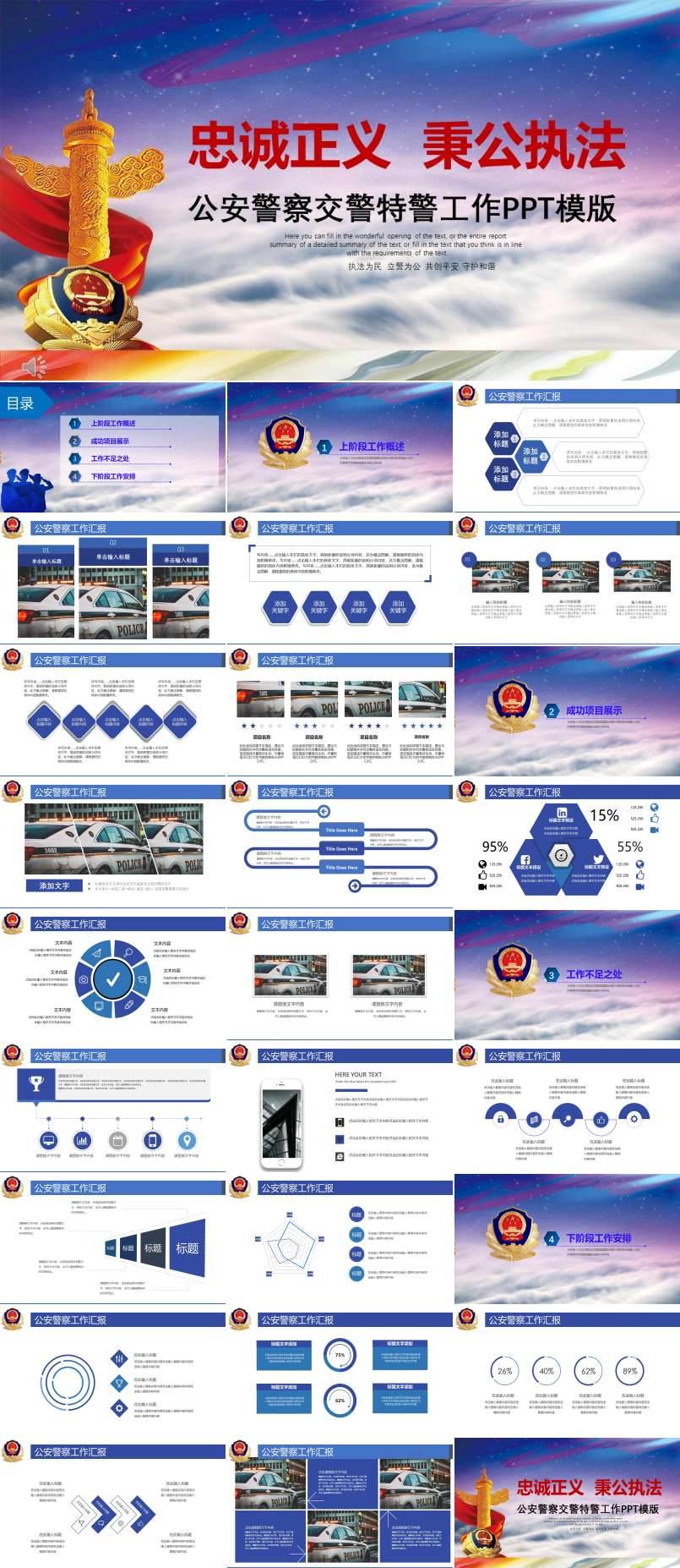 警察交警公安特警工作总结汇报PPT模版