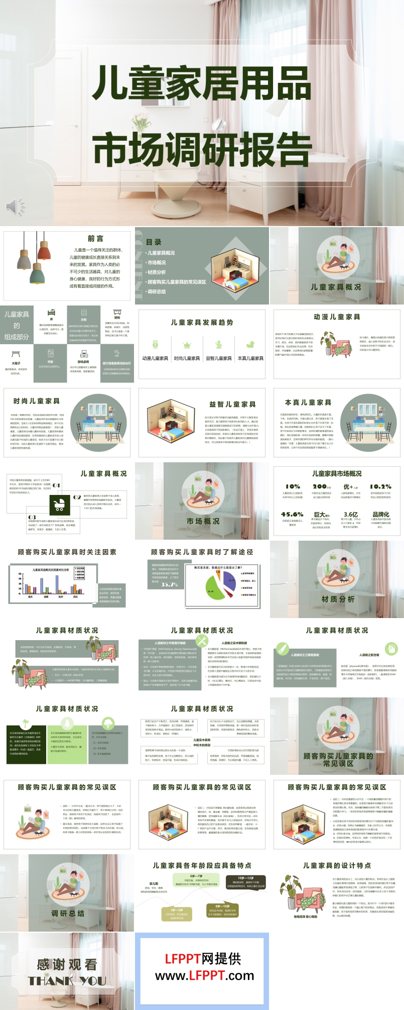 儿童家具用品市场调研报告PPT动态模板