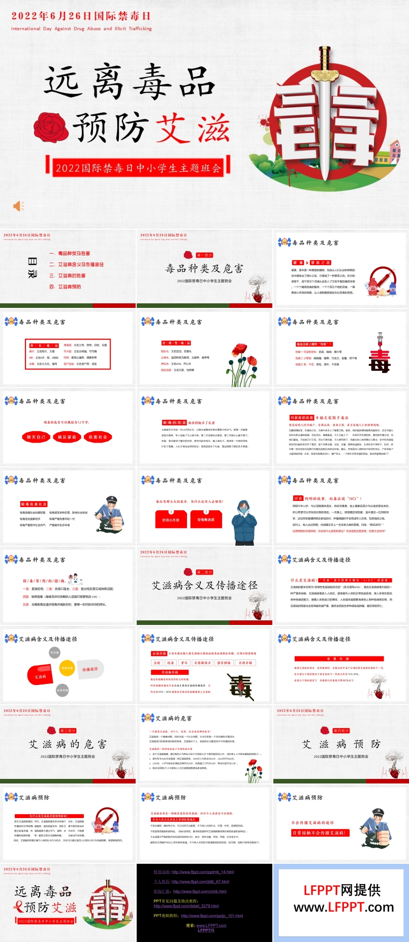远离毒品预防艾滋主题班会PPT模板含讲稿