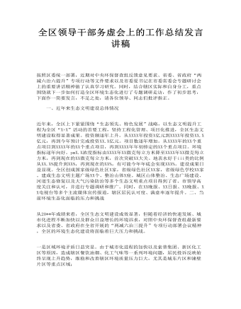 全区领导干部务虚会上的工作总结发言讲稿