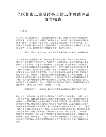 全区都市工业研讨会上的工作总结讲话发言报告