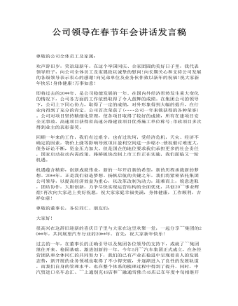 公司领导在春节年会讲话发言稿