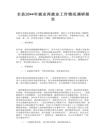 全县就业再就业工作情况调研报告