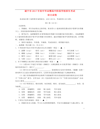 四川省遂宁市2017年中考语文真题试题（含答案）