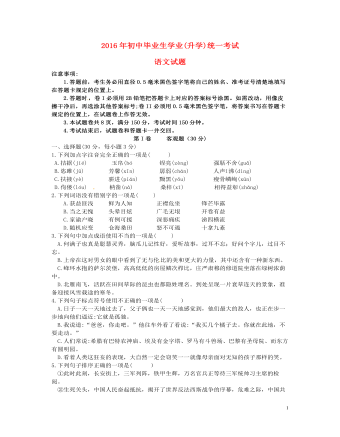 贵州省黔南州2016年中考语文真题试题（含答案）