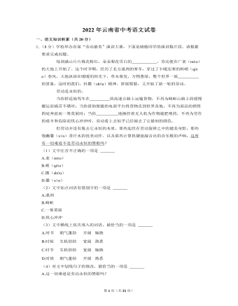 2022年云南省中考语文试卷