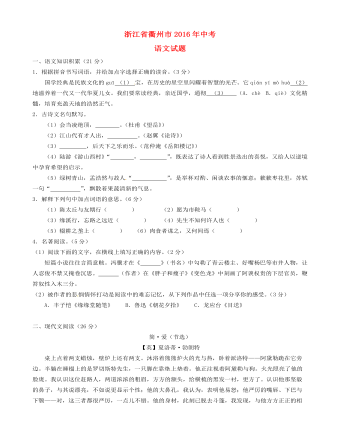 浙江省衢州市2016年中考语文真题试题（含答案）