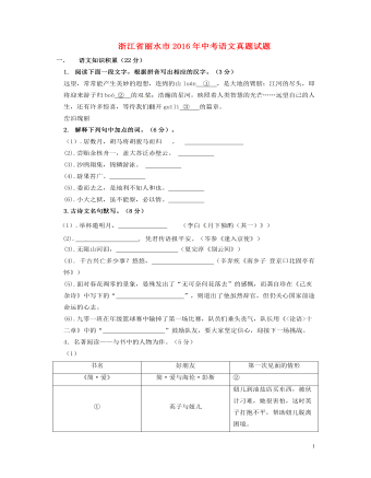 浙江省丽水市2016年中考语文真题试题（含答案）