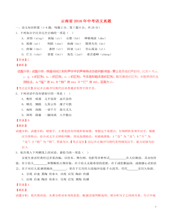 云南省2016年中考语文真题（含解析）