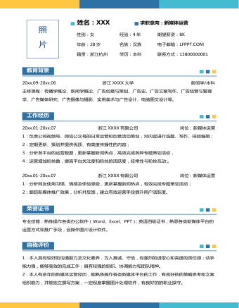 三色创意新媒体运营个人求职简历