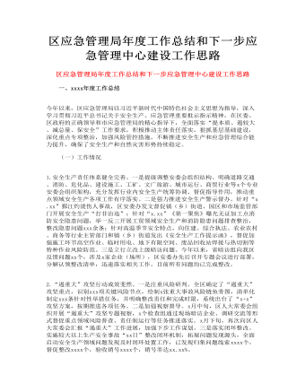 区应急管理局年度工作总结和下一步应急管理中心建设工作思路