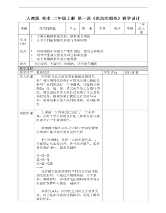 小学美术人教版二年级上册《第1课流动的颜色》教案说课稿