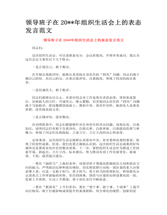 领导班子在组织生活会上的表态发言范文