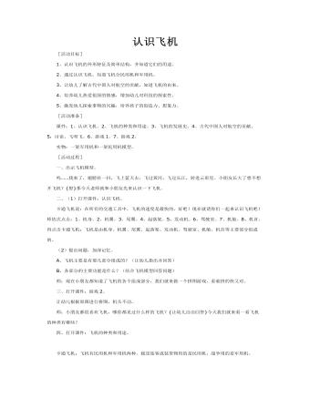 大班科学教案：认识飞机