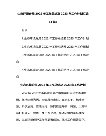 生态环境分局2022年工作总结及2023年工作计划汇编