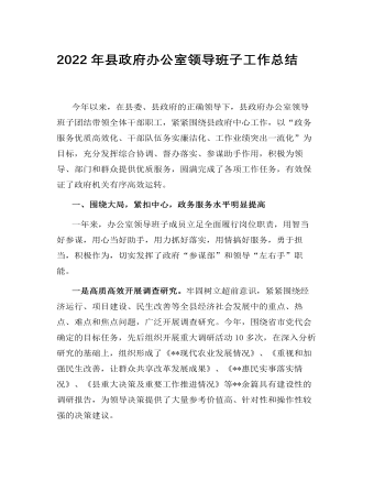 2022年县政府办公室领导班子工作总结