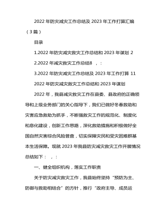 2022年防灾减灾工作总结及2023年工作打算汇编（3篇）