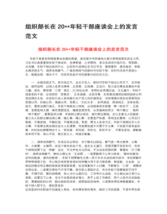 组织部长在2023年轻干部座谈会上的发言范文