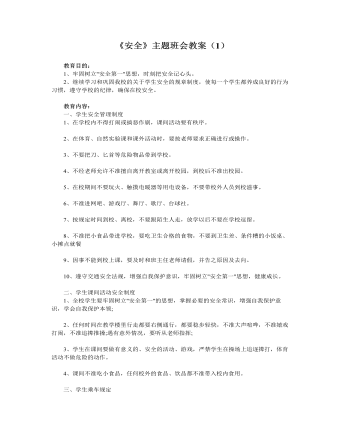 《安全》主题班会教案（1）