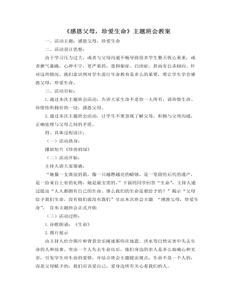 《感恩父母，珍爱生命》主题班会教案