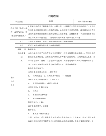 人教版新课标小学数学六年级下册比例教案