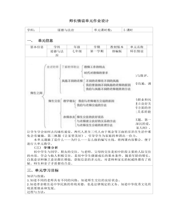 初中道德与法治七年级上册师长情谊4作业设计